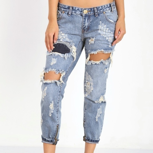 Revolve Jeans Womens 24 One Teaspoon Free Bird Dusty Destroyed Low Rise 90s Goth - Picture 3 of 14